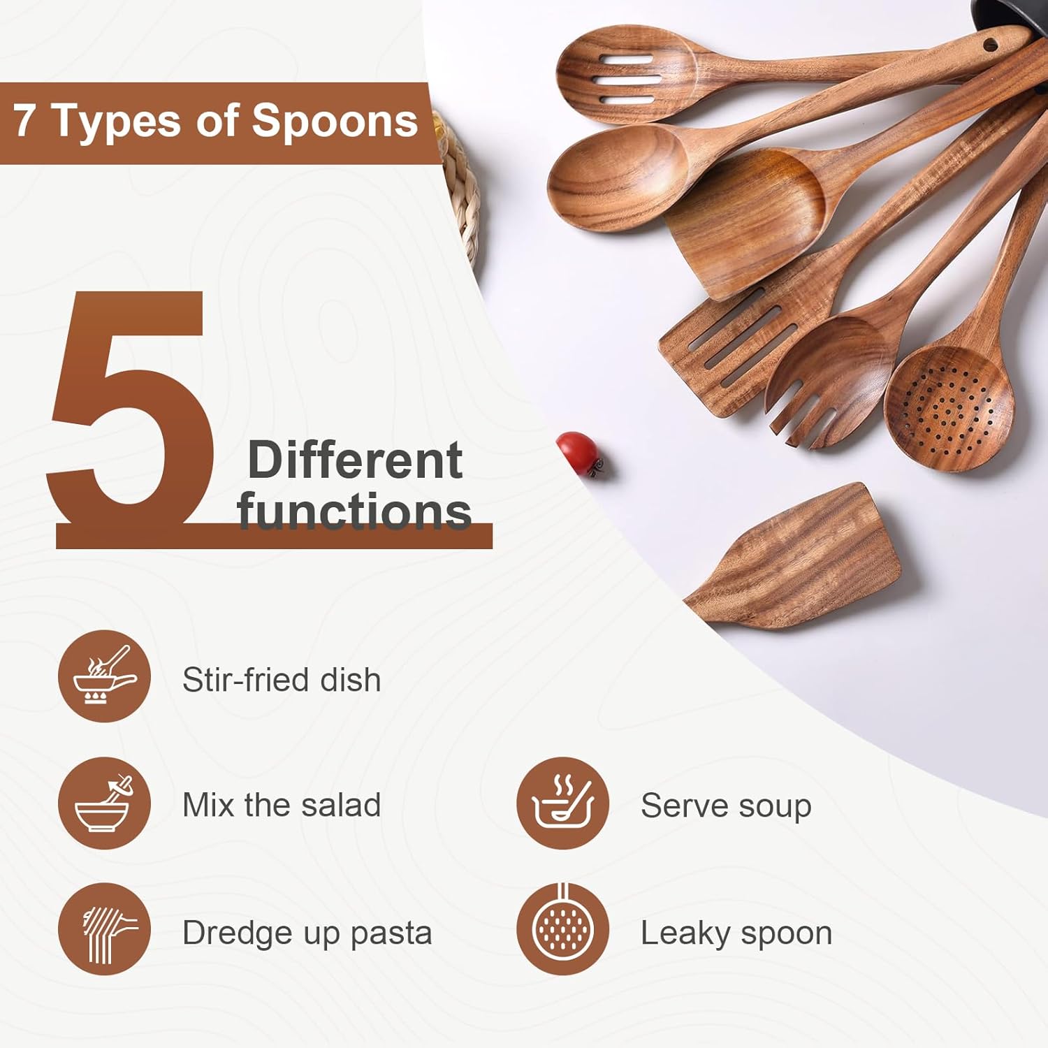 7pcs Wooden Spoons for Cooking, Utensil Set with Hanging Hooks - Image 6