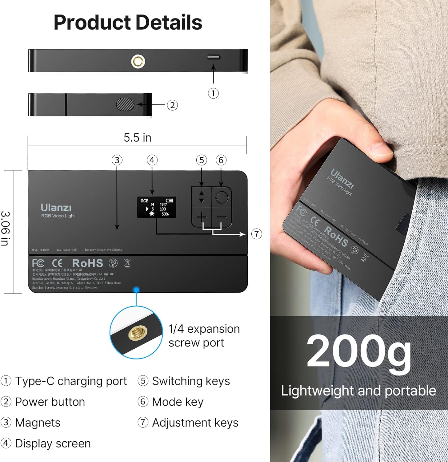 RGB Video Light, Portable RGB Camera Light with 4000mAh Battery - Image 7